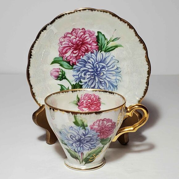 Norcrest Teacup and Saucer September Birthday Aster Vintage - Picture 10 of 10